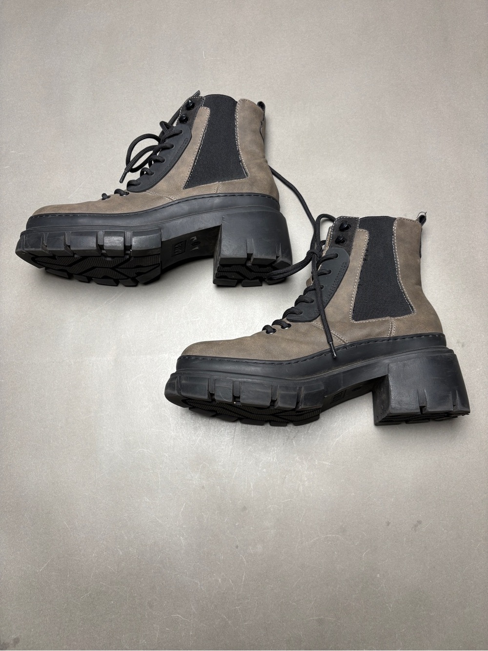 MIA Taupe Lace-Up Chunky Combat Boots with Black Soles - Picture 10 of 14